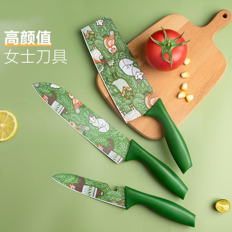 不锈钢印花水果刀菜刀家用锋利切片刀切肉厨师刀辅食女士专用刀具,厨房/烹饪用具,菜刀,淘宝优惠券,粉丝福利购,淘宝优惠卷