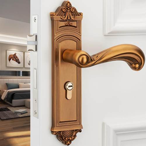 梓合金黄古室内卧室门锁执手实木门把手室内房门美式通用型机械门