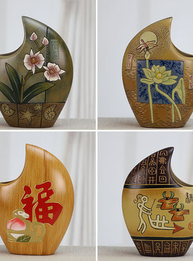 中式陶瓷桌面小摆件创意博古架书柜摆设家具装饰品工艺品荷塘月色