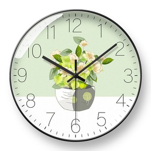 小清新挂钟创意家用时钟时尚 挂表简约钟表卧室静音免打孔钉电波钟