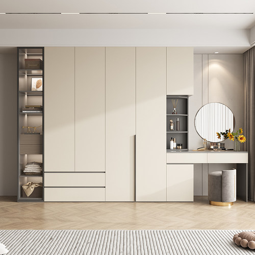 现代简约风实木衣柜家用卧室梳妆台一体组合靠墙收纳储物柜可定制