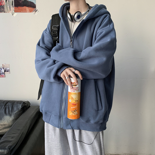 潮流宽松连帽重磅卫衣情侣装 港风百搭开衫 韩版 新款 外套男2023秋季