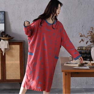 网红新款 睡裙女韩版 2020洋气连衣裙胖妹妹卡通裙 纯棉春秋大码 长袖