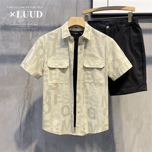 LUUD 挺阔有型舒适百搭衬衫男夏季潮流棉质吸湿外穿字母满印寸衣