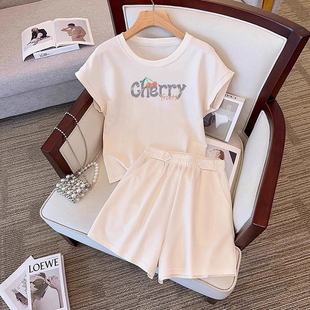 纯棉T恤两件套女夏季 小个子两件套 o百搭学生宽松圆领上衣休闲短裤