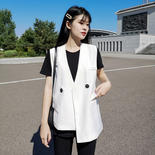 宽松休闲马甲韩版 无袖 纯色背心外套薄 马夹女2021春秋新款 白色西装