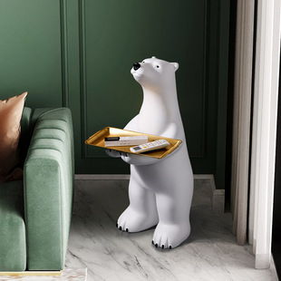 创意大型北极熊落地大摆件迎宾玄关客厅电视柜收纳托盘家居装 饰品