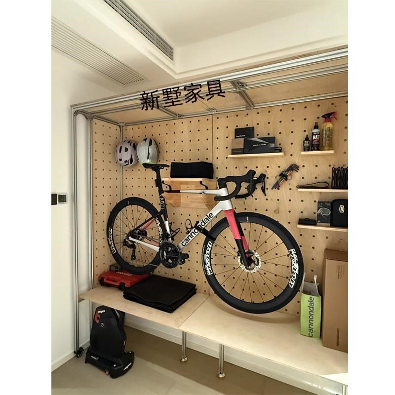 实木洞洞板定制展示架墙面骑行装备收纳柜墙入户门口玄关置物架