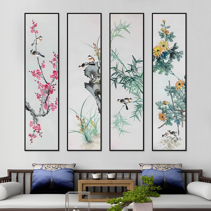 梅兰竹菊数字油画客厅大幅四联组合岁寒四友手工diy填色新中式画