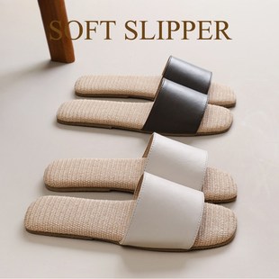 高级感羊皮拖鞋 家居室内木地板静音防滑男防臭 亚麻吸汗防臭女夏季