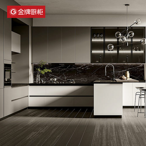 金牌厨柜厨房橱柜定制石英石台面家用整体门板灶台烤漆储物柜组装