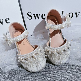 珍珠平跟软底水钻单鞋 女童公主鞋 儿童重工水晶鞋 新款 表演 2024夏季