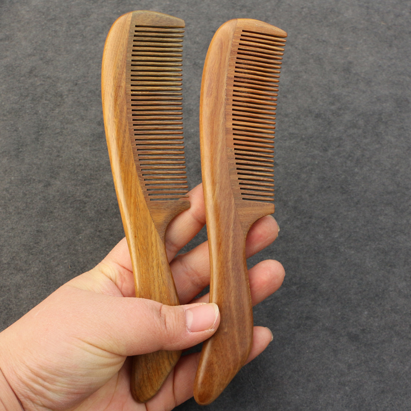 天然绿檀木梳子 密细齿直顺发按摩保健家用梳 防静电男女式檀香梳