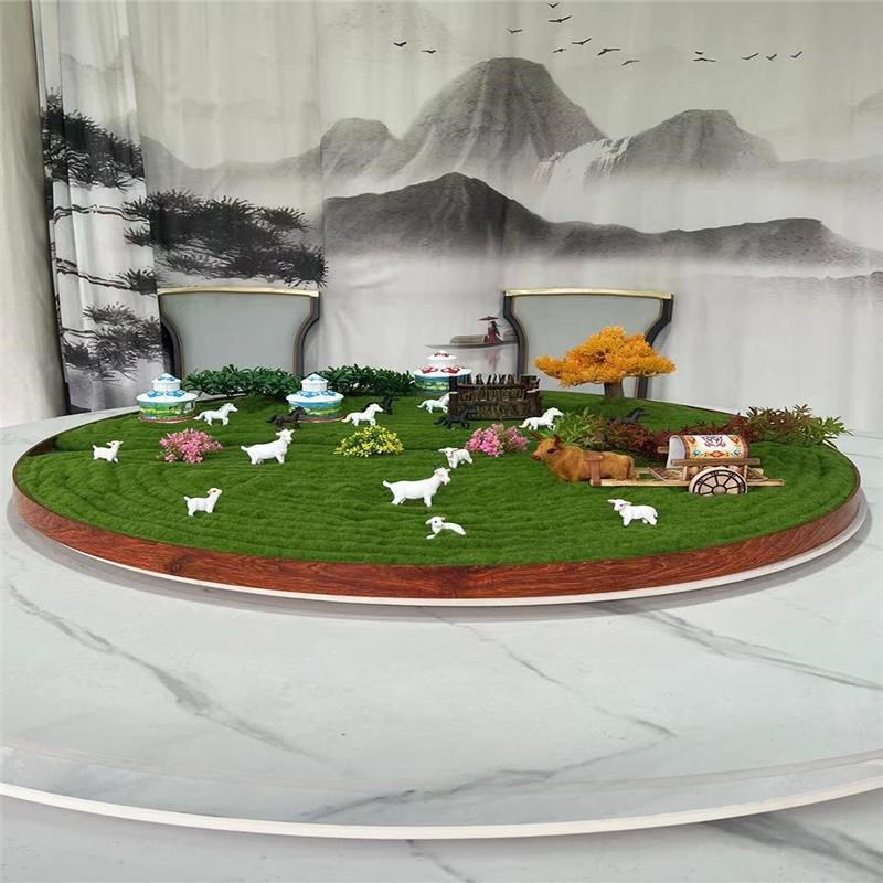 酒店餐桌转盘中间摆件餐厅圆桌仿真花装饰创意草原微景观造景摆台