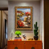 玄关挂画走廊装 饰画卉喷绘油画竖地中海风景海景客厅卧室壁画