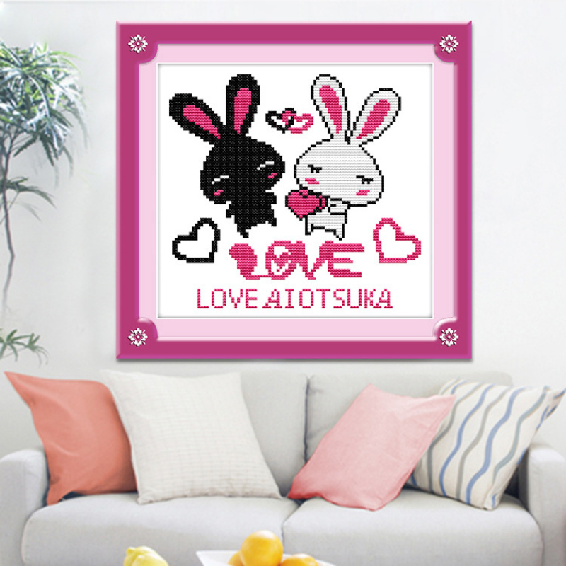 新款diy印花十字绣 小白兔情侣卧室学生儿童自绣线绣小十字绣