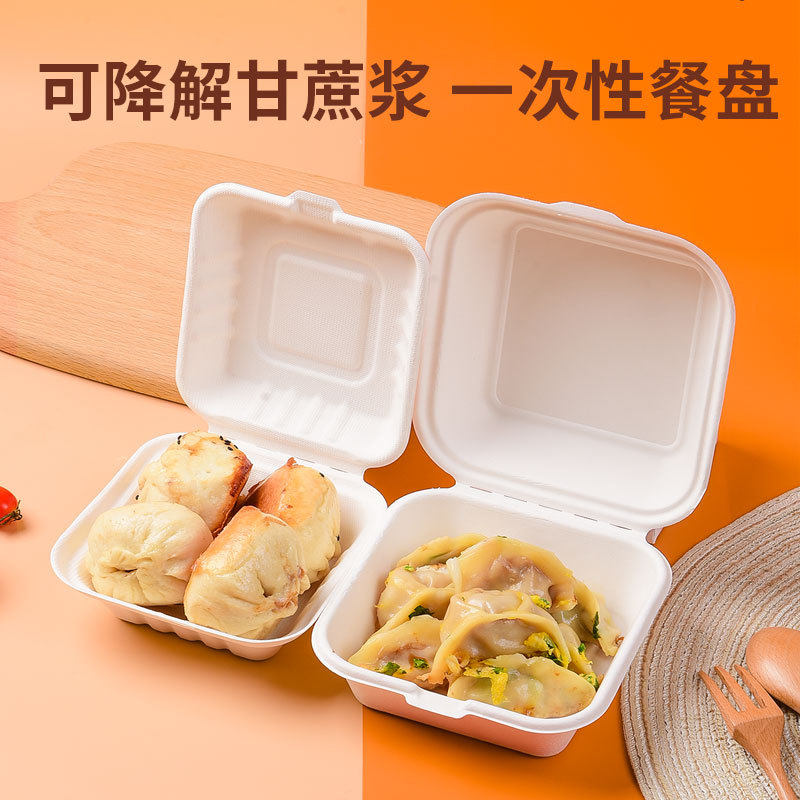 一次性蛋糕便当盒50套汉堡盒纸浆餐盒手绘青团水果盒子