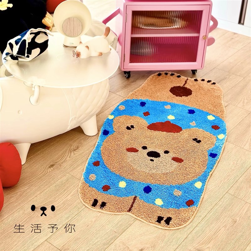 生活予你波点熊家用客厅植绒地毯卧室床边毯浴室吸水防滑垫飘窗垫