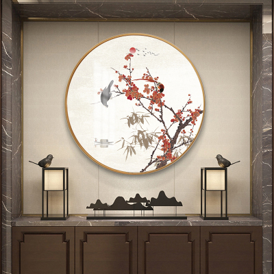 圆形挂画海纳百川山水画客厅饭厅玄关装饰画背景墙壁画家和万事兴