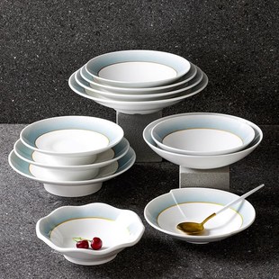 密胺餐具盘子深圆盘汤盘商用餐盘餐厅酒店仿瓷上汤菜盘炒菜专用盘