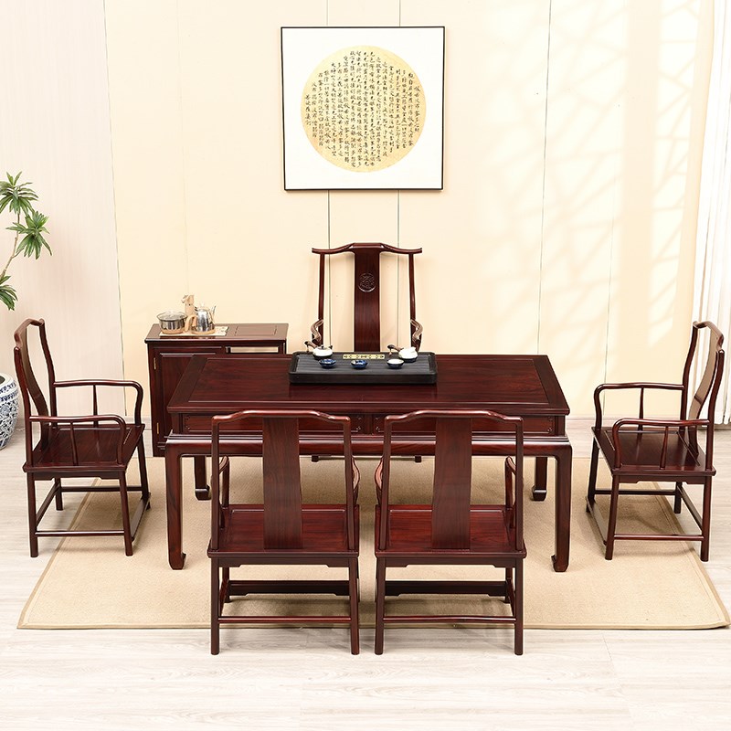 东阳国标红木家具红酸枝干泡茶桌书桌绒毛黄檀茶台茶几桌椅