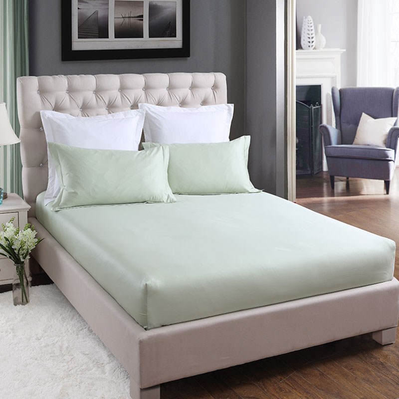 亲亲购100支贡缎纯色床笠单件防滑 全棉长绒棉单色床垫床罩