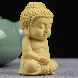 乐黄杨木雕汽车手把件创意雕刻工艺礼品饰品Q如来小佛爷