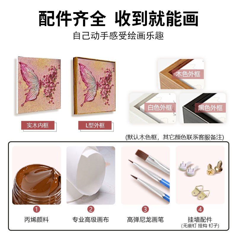 手工手绘立体蝴蝶石英砂肌理画diy材料数字油画高级感客厅装饰画图片