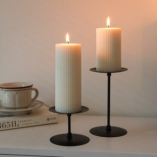 欧式细条纹圆柱细齿香薰蜡烛大豆蜡柱状艺术蜡烛婚礼餐桌装饰