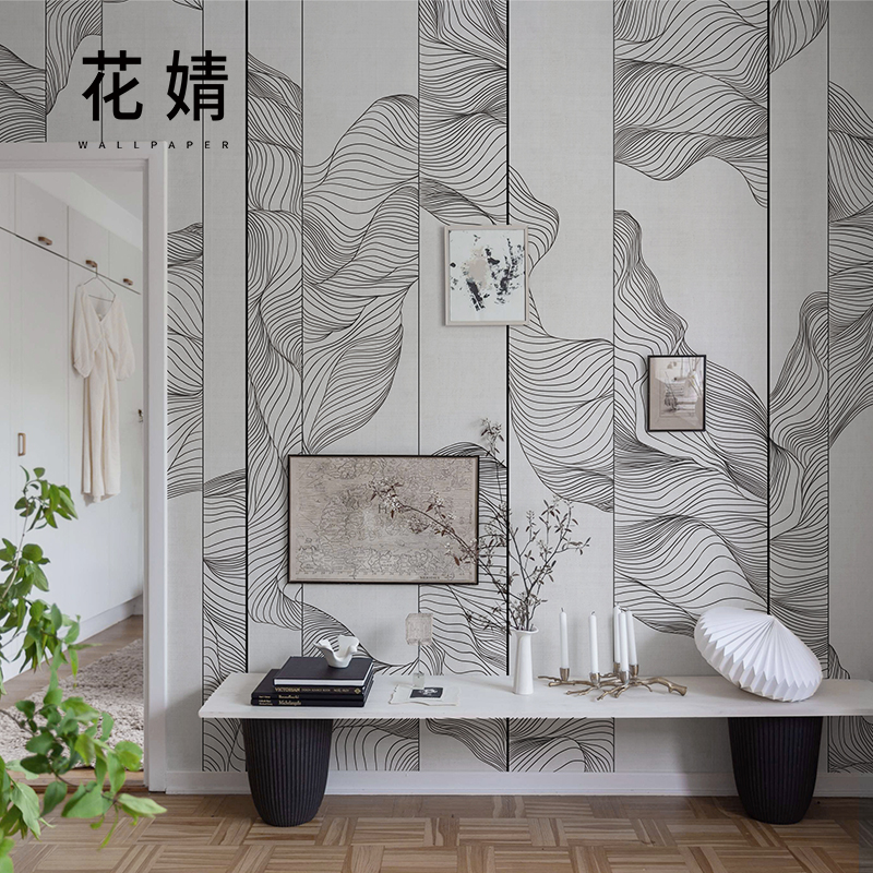 抽象线条艺术壁纸现代简约电视背景墙壁画定制卧室客厅无纺布墙布