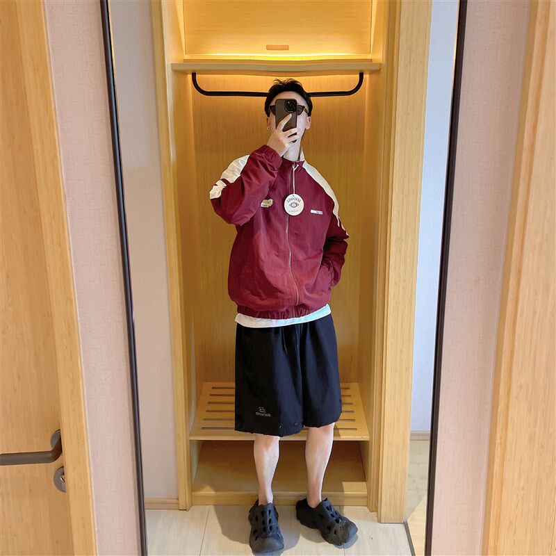 范哲贤 秋季新款美式街头复古立领夹克男宽松刺绣机车服冲锋衣潮