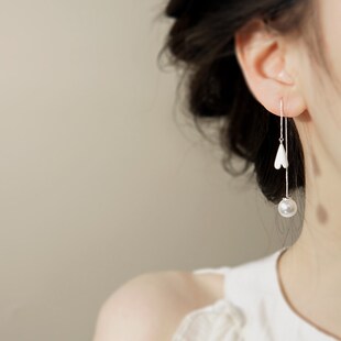 晚风轻拂长款流苏珍珠爱心蚊香盘耳夹女无耳洞显脸小耳钉耳环