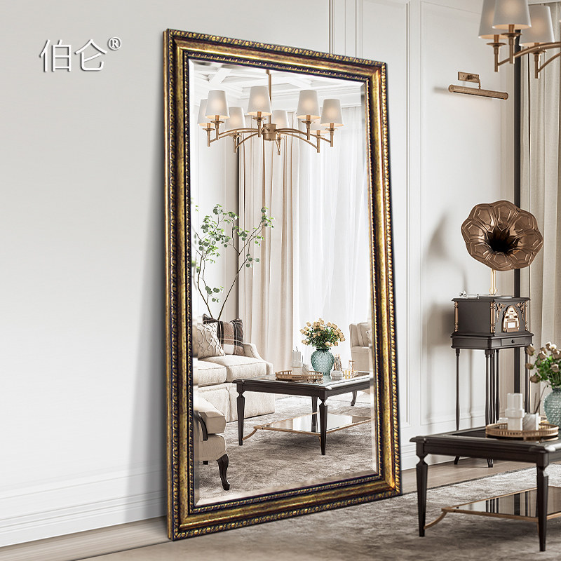 复古美式穿衣镜壁挂家用欧式落地镜古典全身镜服装店超大试衣镜子