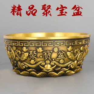 实心纯黄铜招财聚宝盆铜摆件客厅办公室聚财存钱罐黄铜米缸全铜
