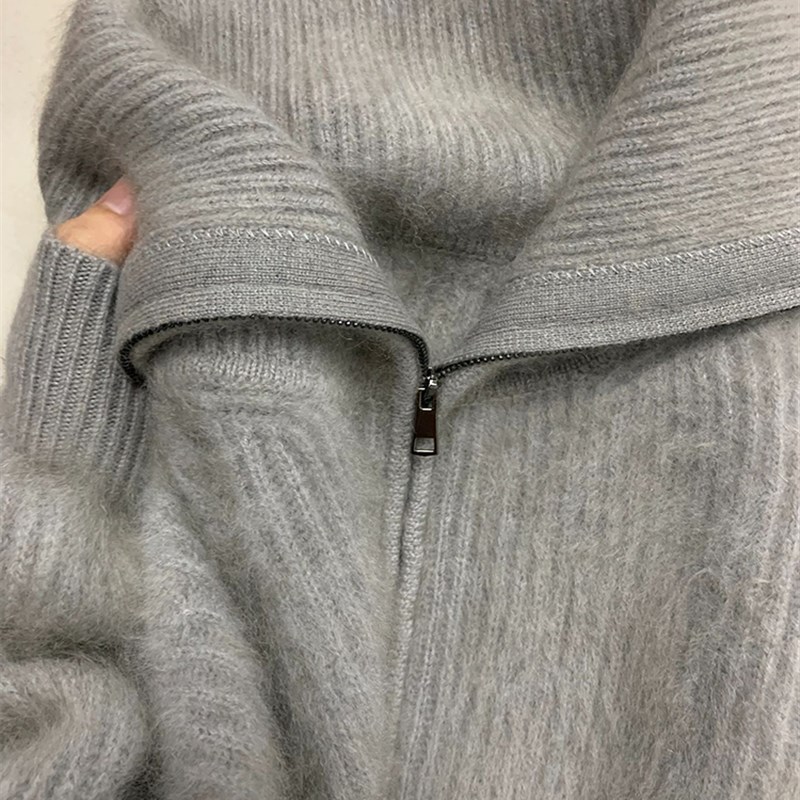 WU敌好看~巨洋气!日系软糯半拉链毛绒J针织外套女秋冬慵懒风毛衣