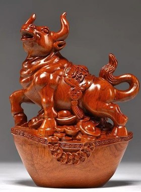 花梨木雕b牛摆件十二生肖牛实木家居客厅电视柜办公装饰红木工艺