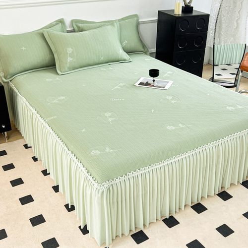 夏季凉感豆豆席冰丝席三件套床裙款可机洗1.8米床罩空调软席子