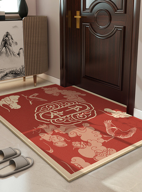 新年入户门地垫新中式喜庆门垫大红色进门门口防滑垫玄关高端地毯
