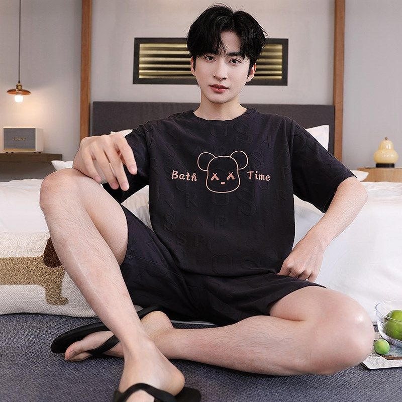 夏款纯棉短袖短裤薄款睡衣男士青少年学生加大码可外穿宽松家居服,女士内衣/男士内衣/家居服,睡衣/家居服套装,淘宝优惠券,粉丝福利购,淘宝优惠卷