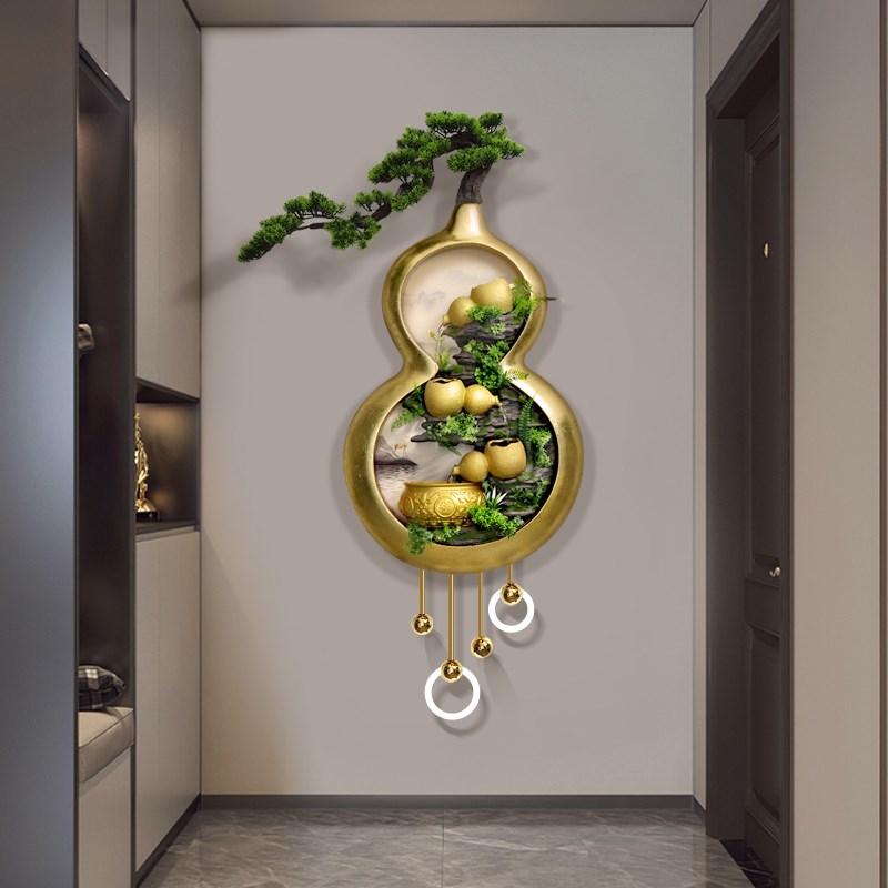 流水生财玄关装饰画壁灯3D立体浮雕壁画202年新款高端循环水挂画