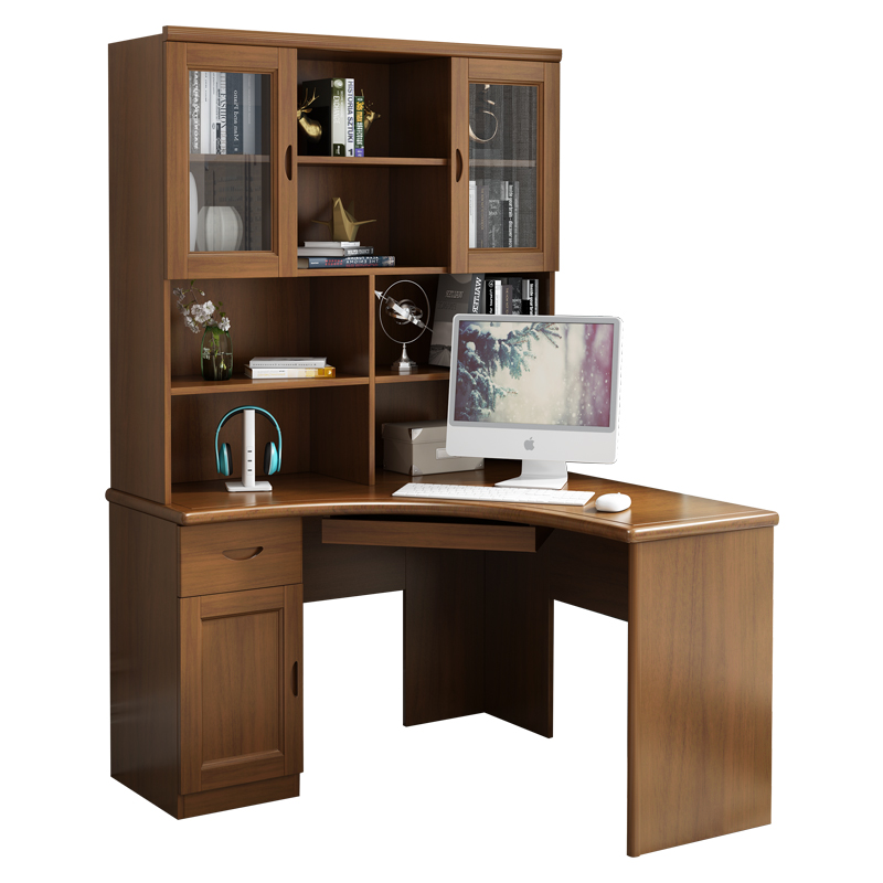 转角书桌书架 现代中式实木小户型学生儿童电脑书桌家用