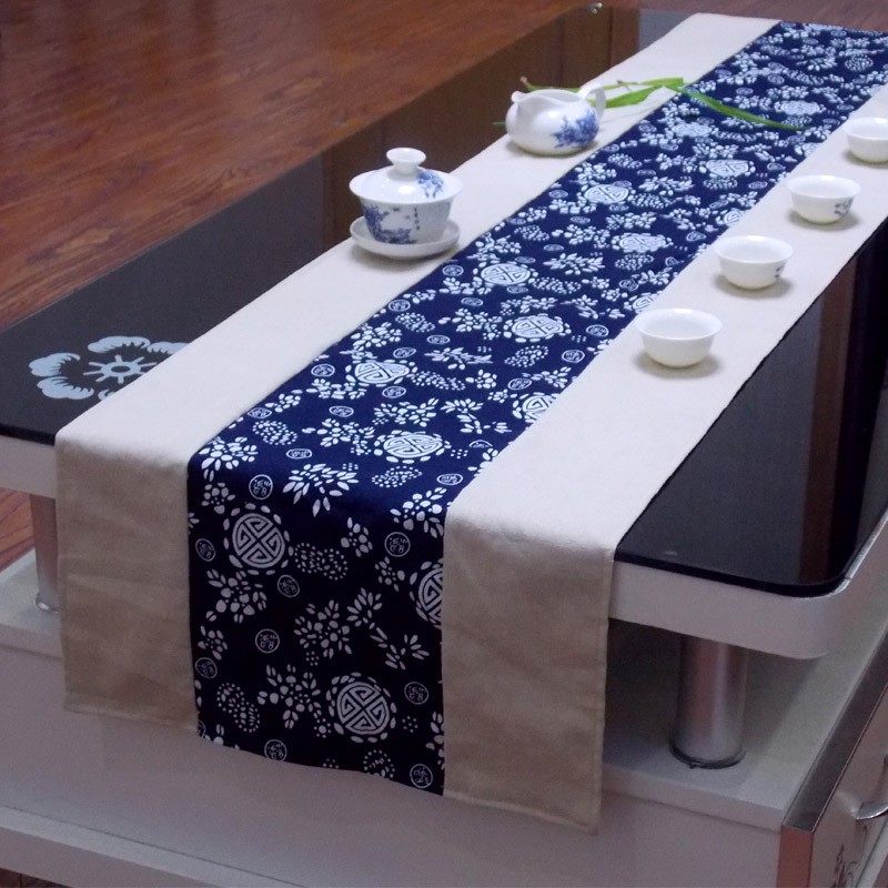 民族布艺亚麻蓝色印桌旗 中式茶几桌旗床旗餐桌布布艺软饰台布,居家布艺,桌旗,淘宝优惠券,粉丝福利购,淘宝优惠卷