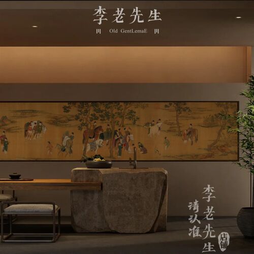 复古中式壁布墙纸古典饭店装修仕女酒楼客厅背景墙壁纸摄影