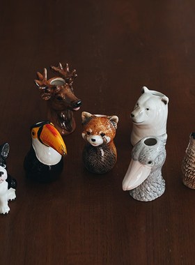 手绘小花瓶出口欧式彩绘釉下彩陶瓷动物小罐子笔筒家居可爱小摆件