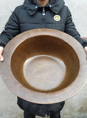 纯铜加宽加厚铜盆摆件水盆火盆烧纸盆老黄铜手工打造风水家居用品