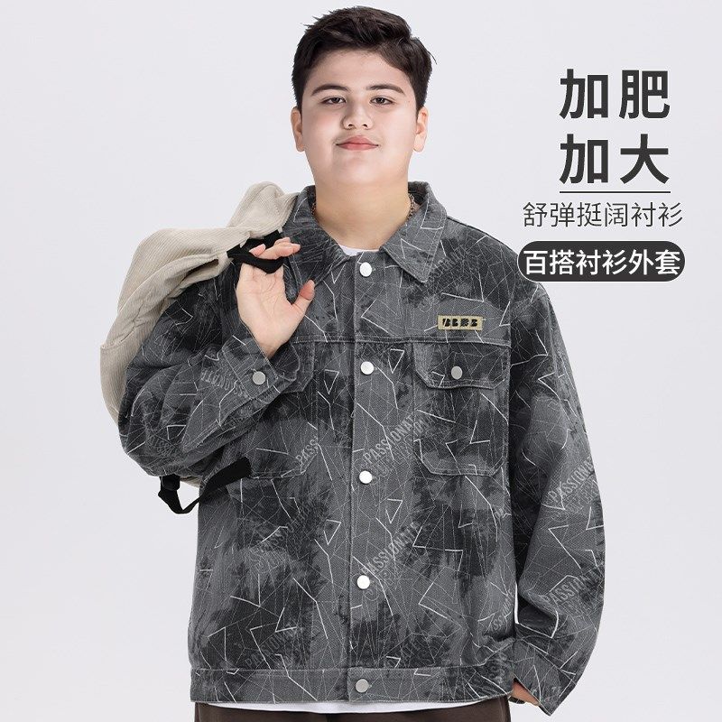 胖童装加肥加大码男童牛仔衬衫外套春装2025春季新款初中生牛仔衣