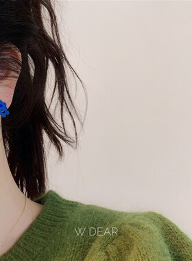 蓝樱小众设计宝蓝色小花耳夹女百搭简约个性无耳洞蚊香盘耳饰