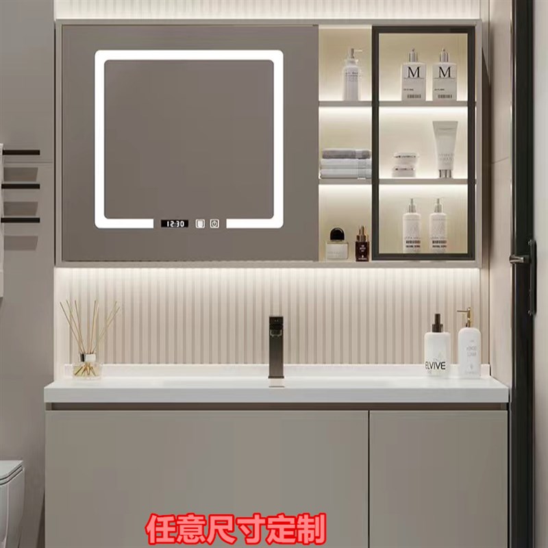 奶油风定制陶瓷一体盆浴室柜组合77公分87厘米97cm107/117洗手台