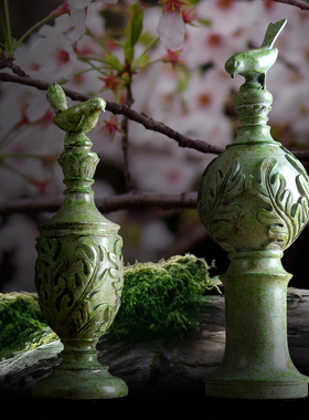 美式树脂摆件工艺品玄关摆设电视柜装饰品创意绿色餐桌客厅样板房