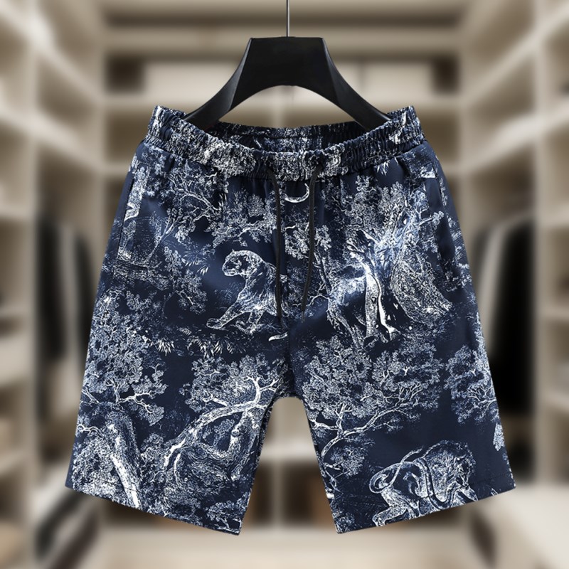 夏季大花短裤男装薄款外穿裤衩沙滩裤男潮牌中裤休闲直筒五分裤子